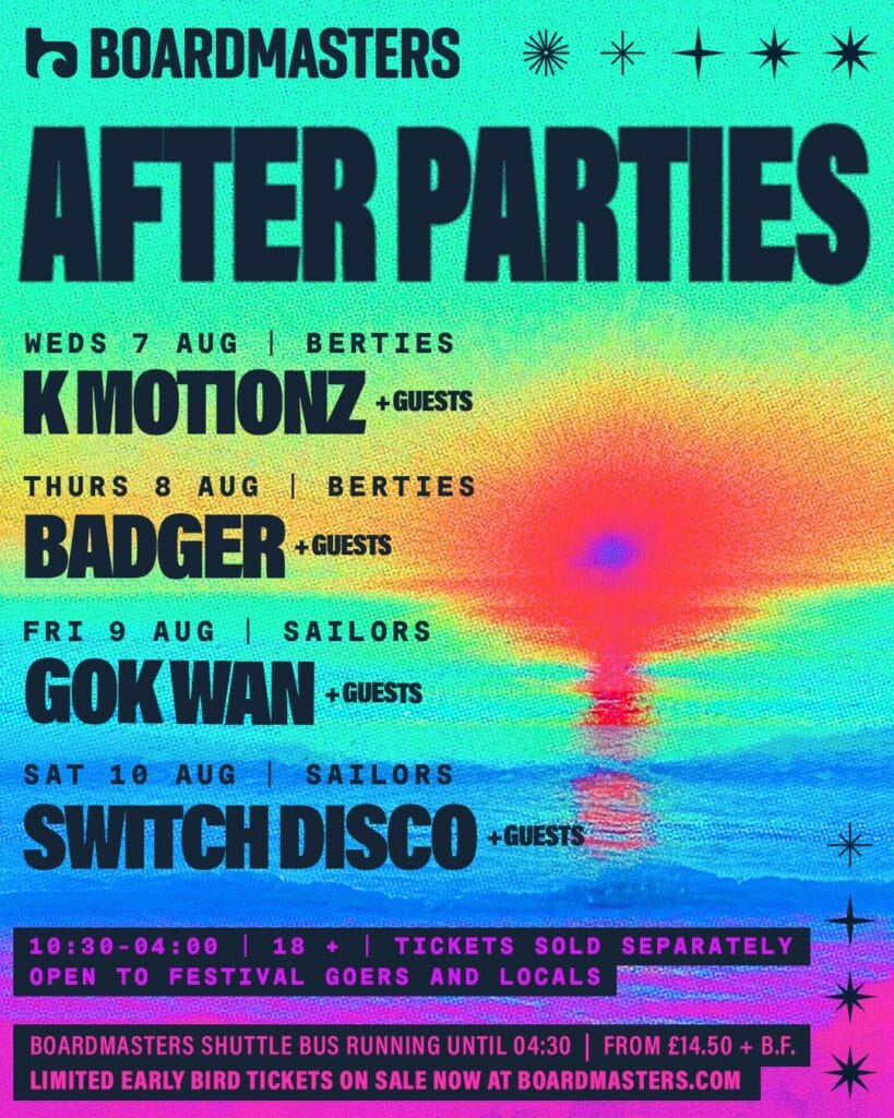BM24 After Parties Boardmasters After Parties line-up poster for 2024