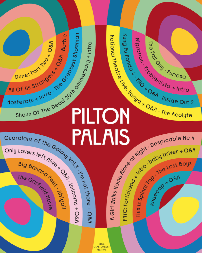 Glastonbury 2024 Pilton Palais Cinema line up poster Glastonbury 2024 Pilton Palais Cinema line-up poster