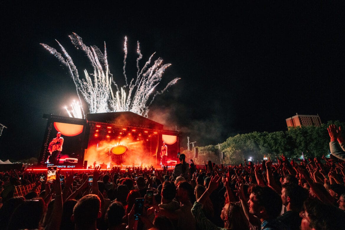 Loyle Carner at All Points East 2024 main stage fireworks