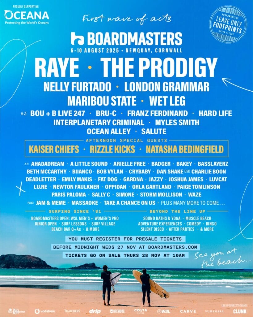 Boardmasters 2025 line-up poster