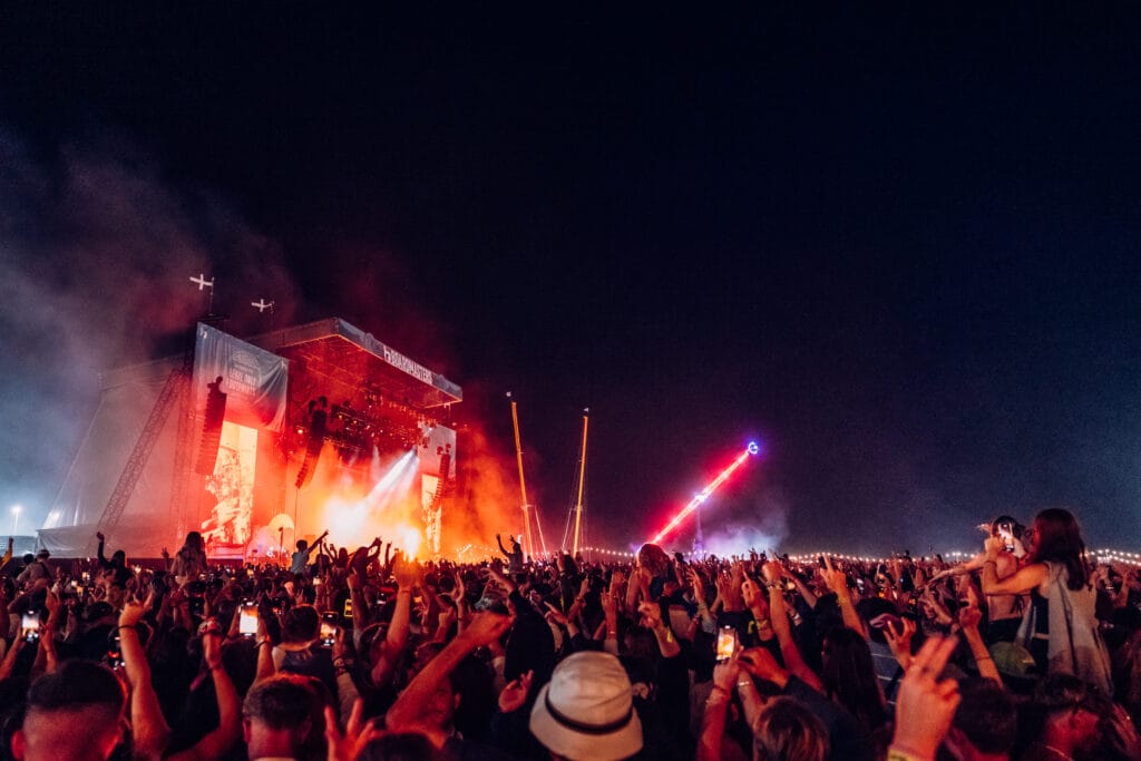 Boardmasters main stage at night from crowd
