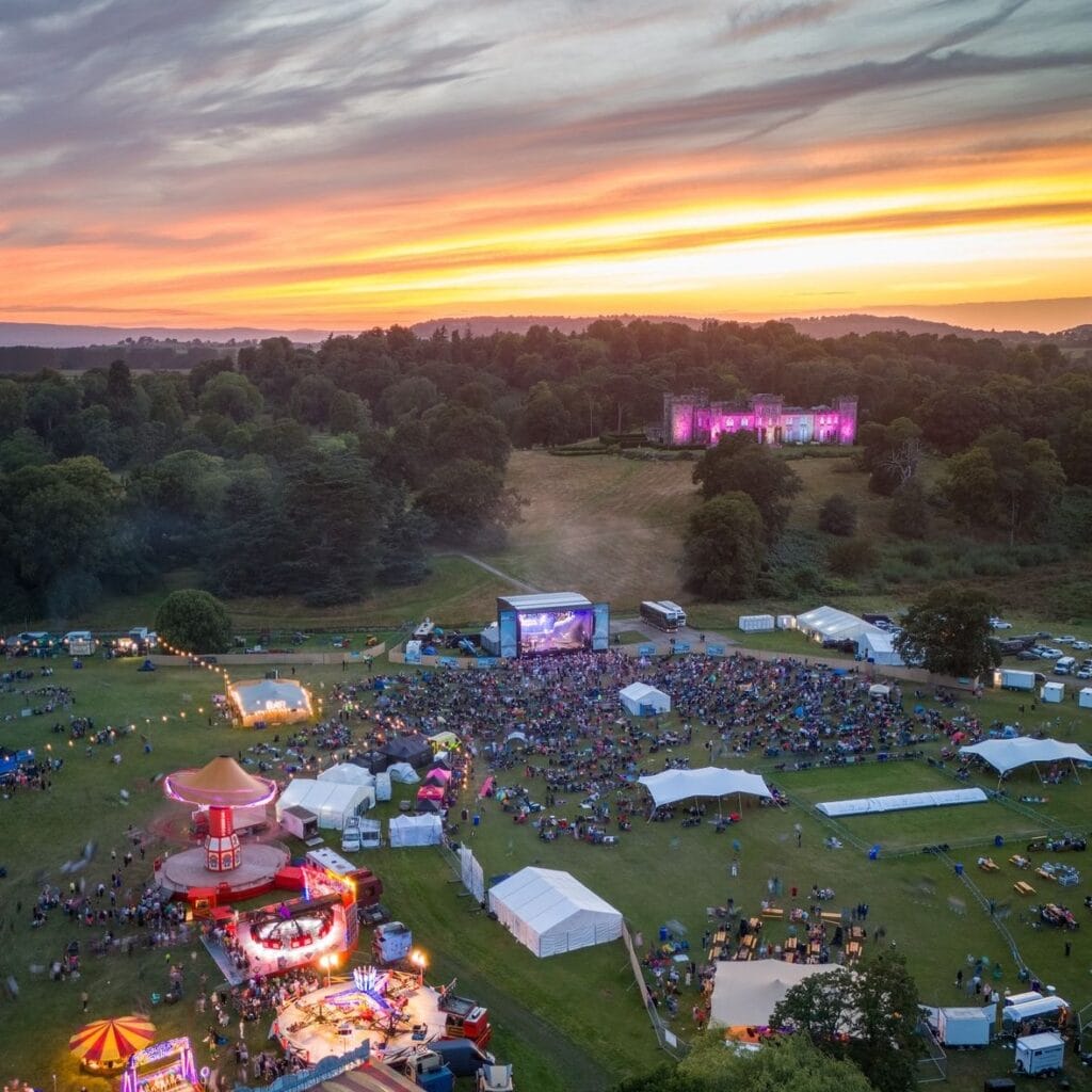 DFCholmondeley Deva Fest at Cholmondeley Castle aerial shot