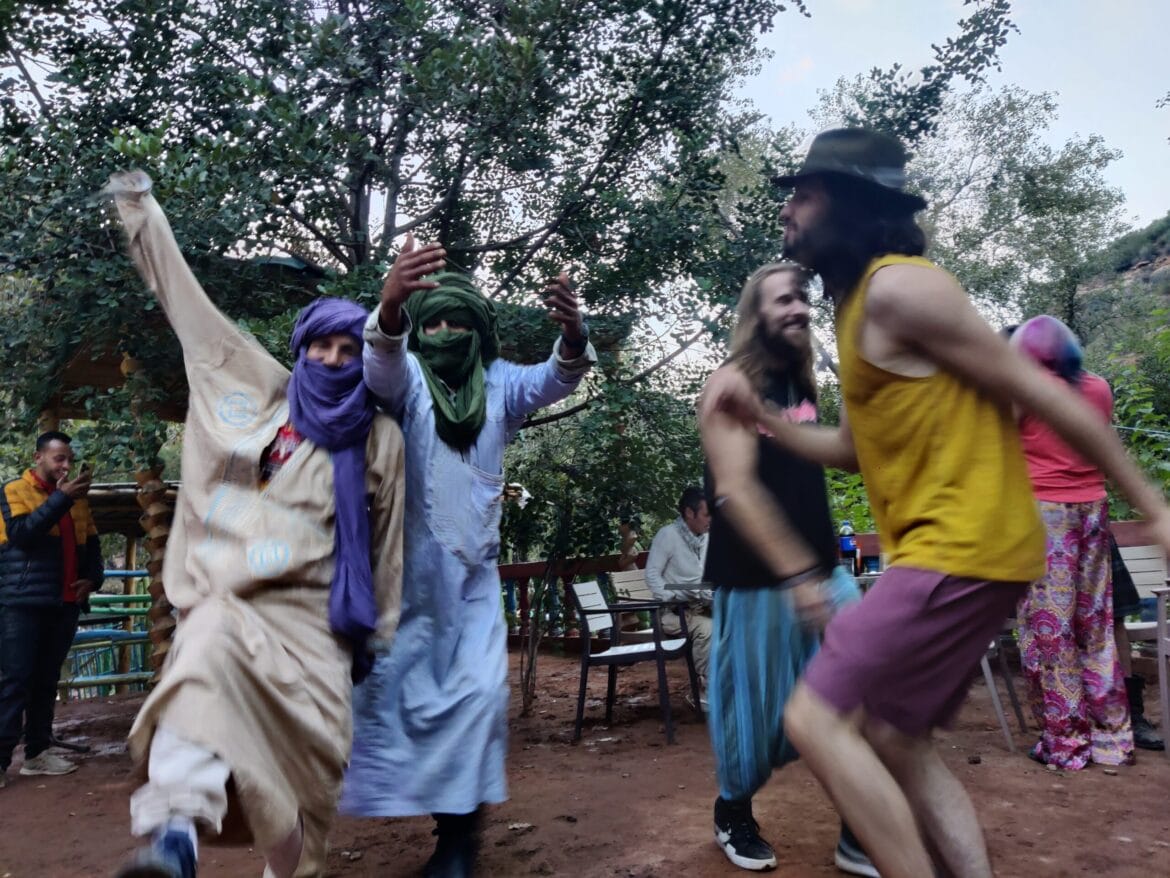 Berbers and Englishmen dancing together at the Cascade Masquerade