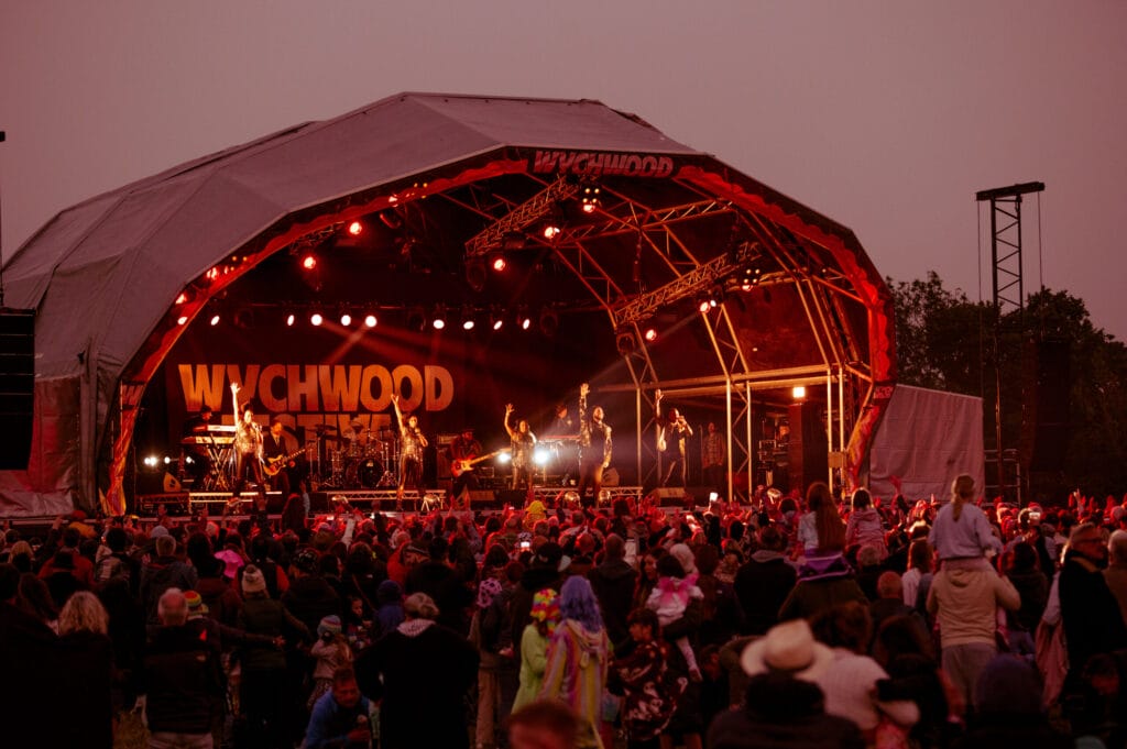 Wychwood Festival main stage and crowd at night
