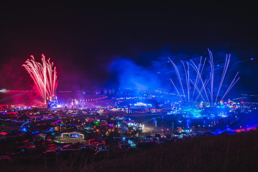 Boomtown2024 Sat SianHerbert 7393 Boomtown fireworks whole aerial view aerial