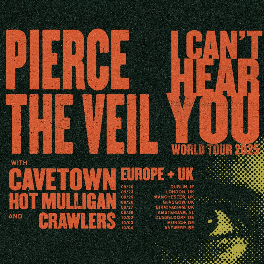 PTV ICHY EURUK SQUARE Pierce The Veil 2025 world tour poster showing European and UK dates