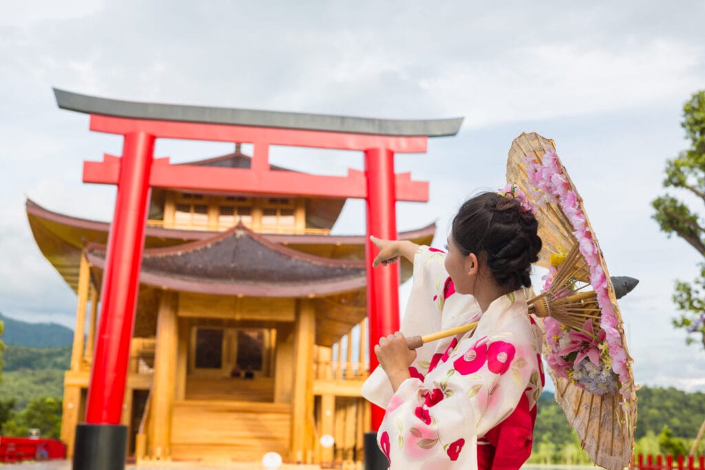 beautiful asian woman wearing japanese kimono traditional dress concept