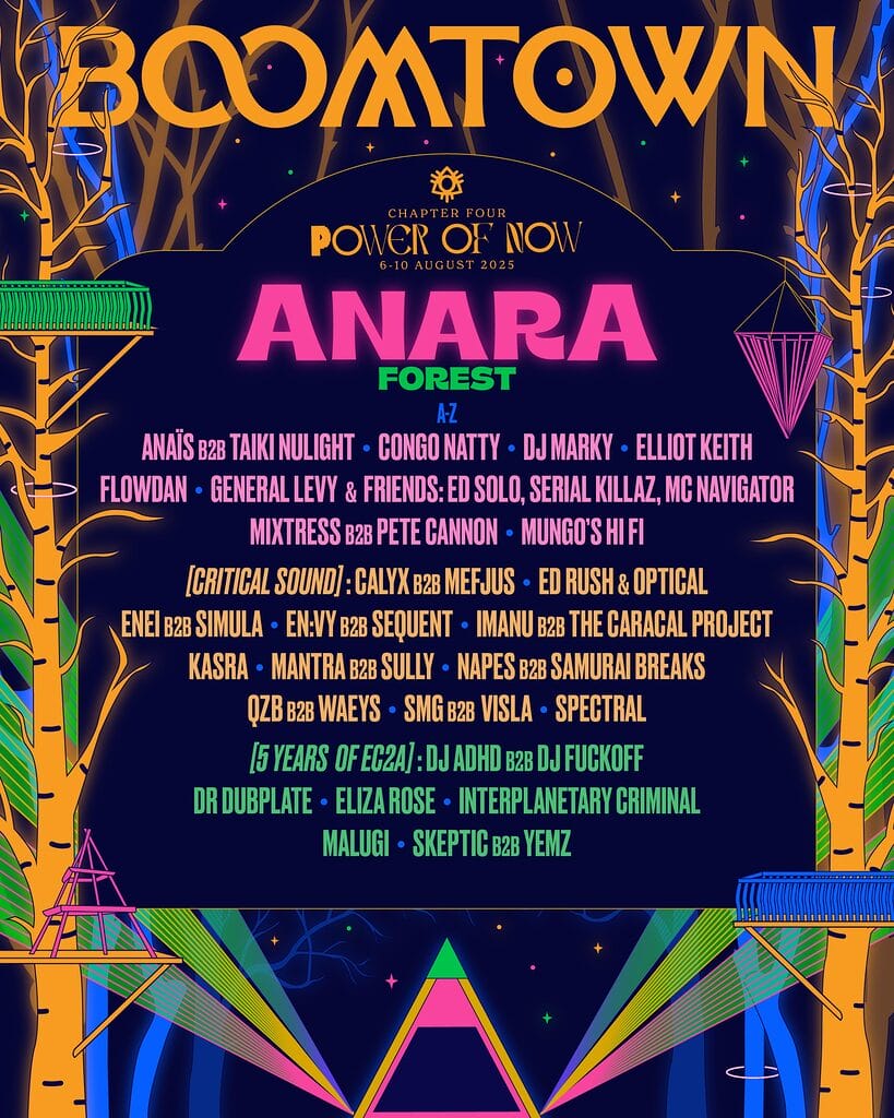 Boomtown 2025 Anara Forest line up poster