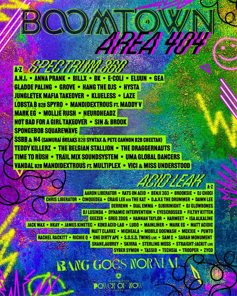 Boomtown 2025 Area 404 line up poster