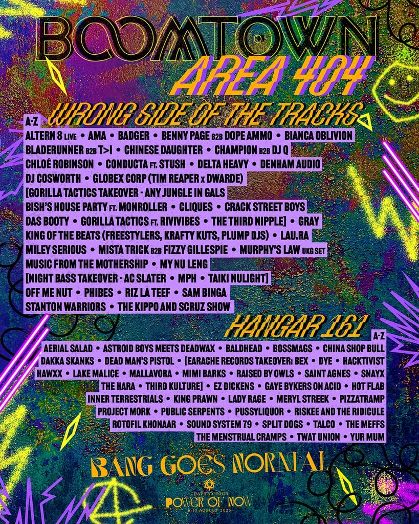 Boomtown 2025 Area 404 wrong side tracks line up poster