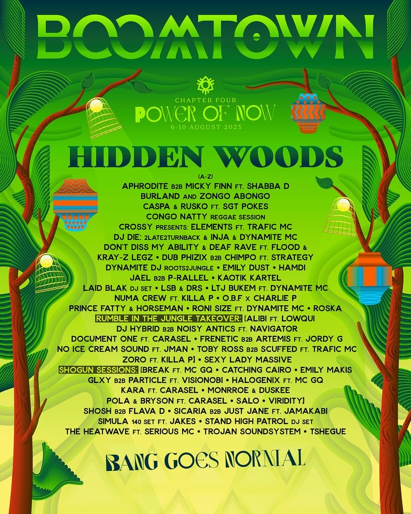 Boomtown 2025 Hidden Woods line up poster