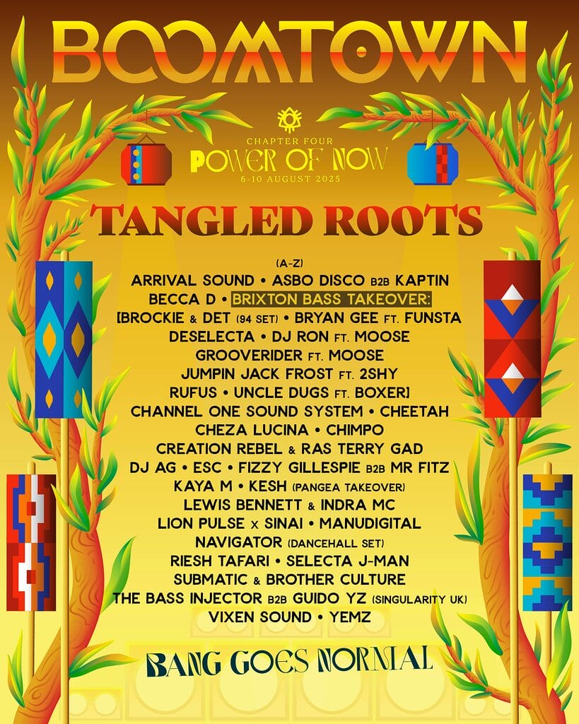 Boomtown 2025 Tangled Roots line up poster
