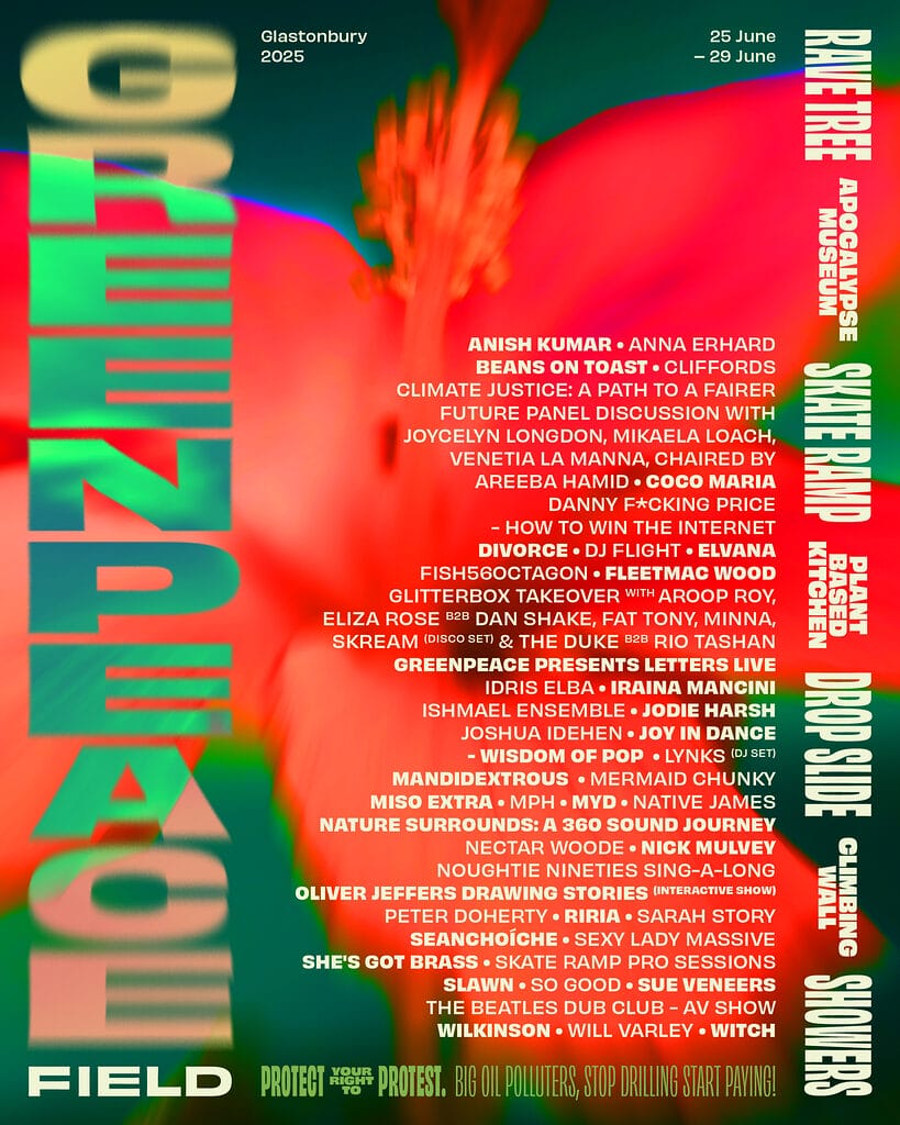 Glastonbury 2025 Greenpeace line-up poster