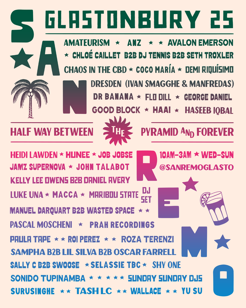 Glastonbury 2025 San Remo line-up poster