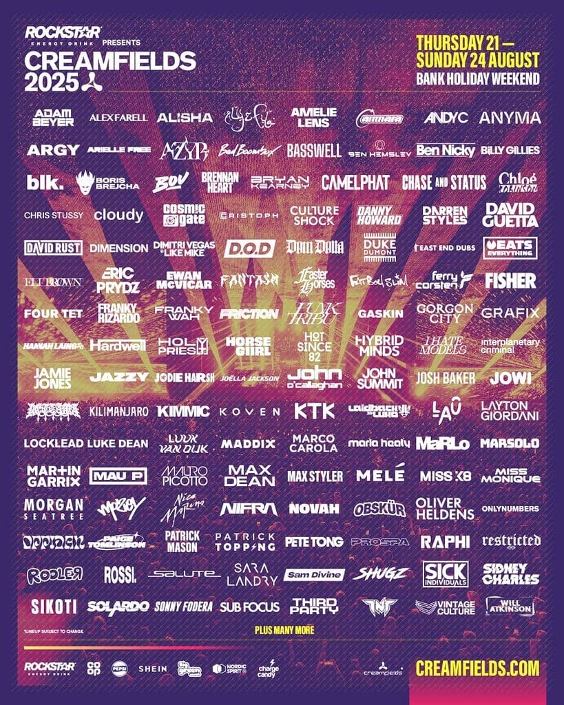 Creamfields 2025 line-up poster