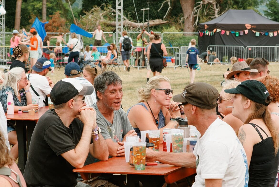 Green Man beers at picnic table