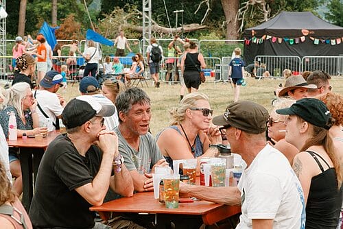 Green Man beers at picnic table