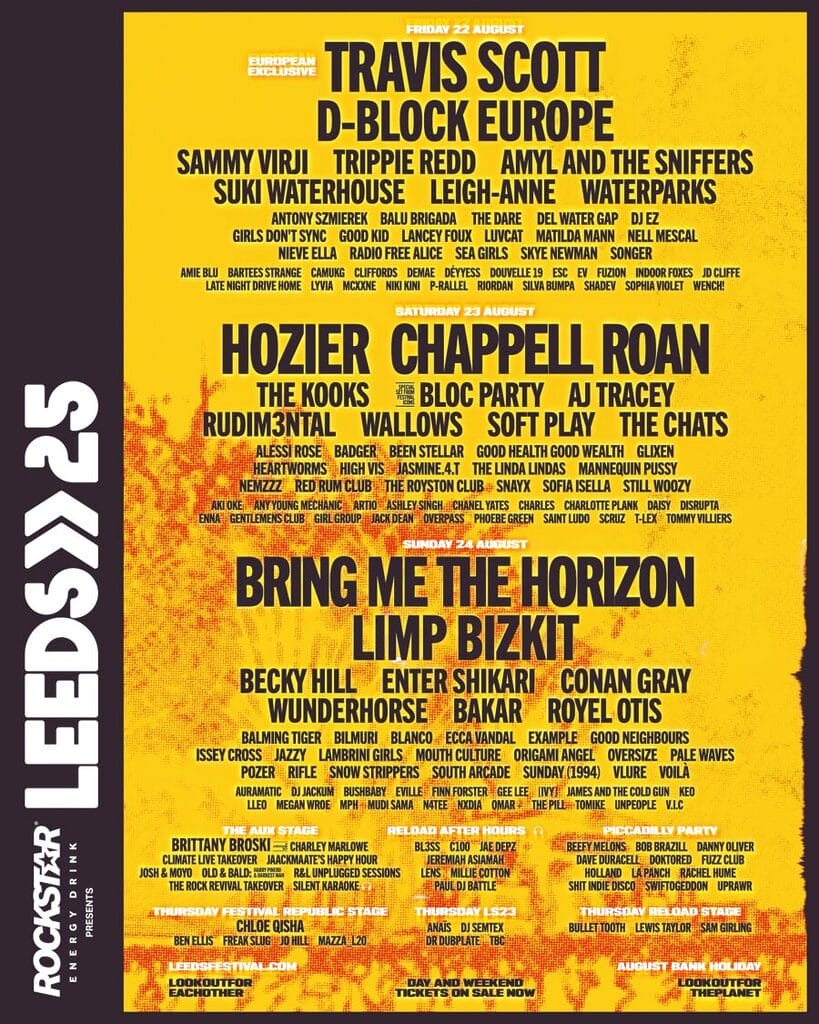 Leeds Festival 2025 latest line-up poster