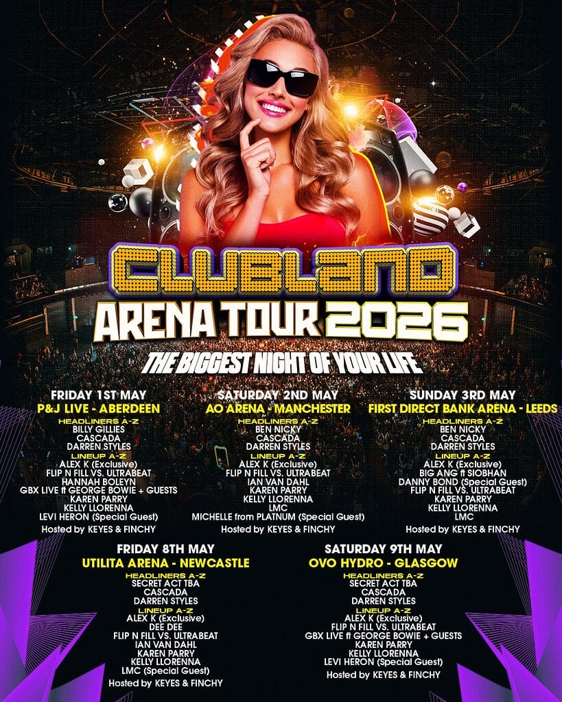 Clubland Arena Tour 2026 line-up poster
