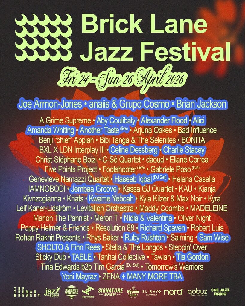 BLJF 2026 Lineup Flyer 5.12 Brick Lane Jazz Festival 2026 line-up poster