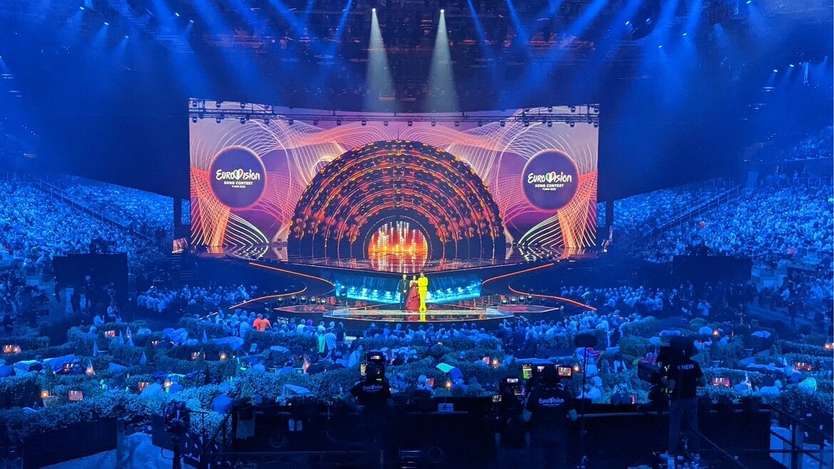 Eurovision main stage with crowd in arena