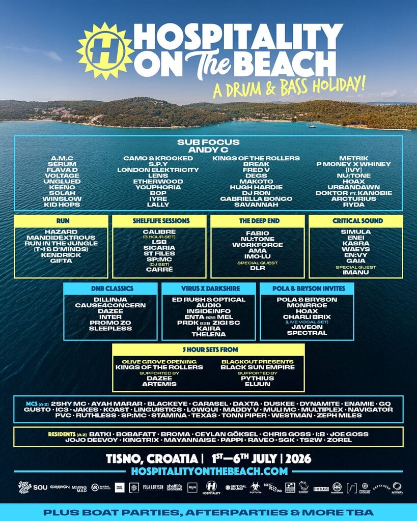 Hospitality on the beach 2026 line up poster
