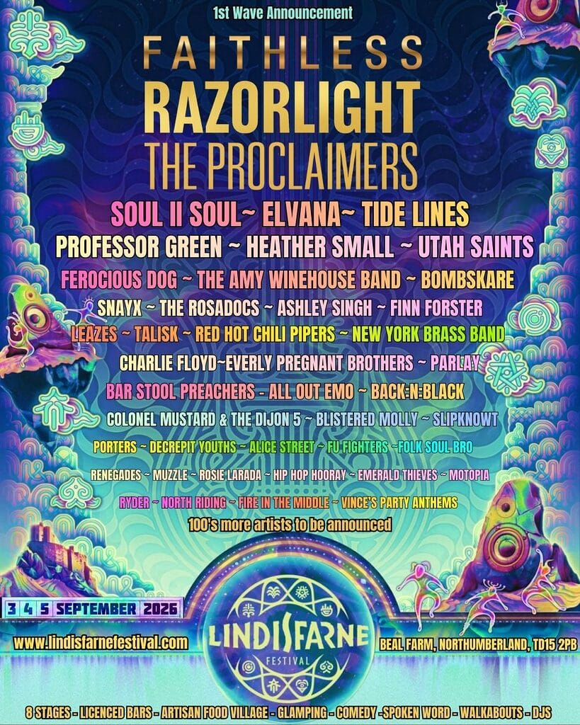 Lindisfarne 2026 line up poster Lindisfarne 2026 line up poster