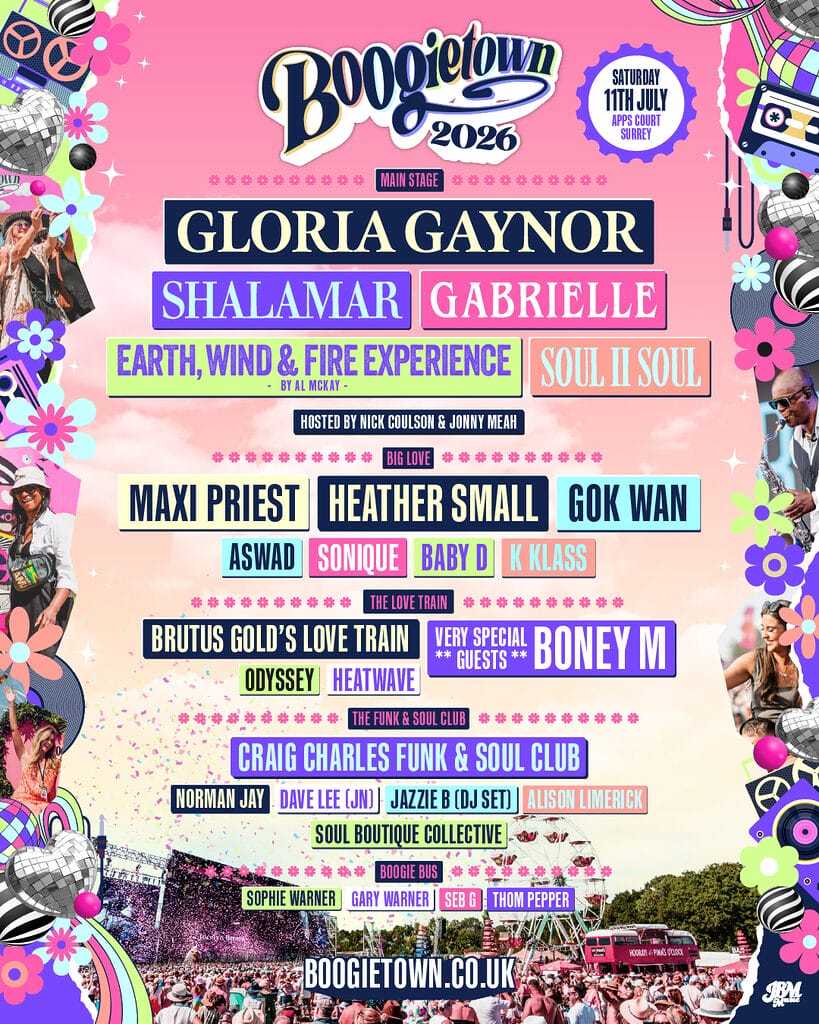 Boogietown 2026 line up poster Boogietown 2026 line up poster