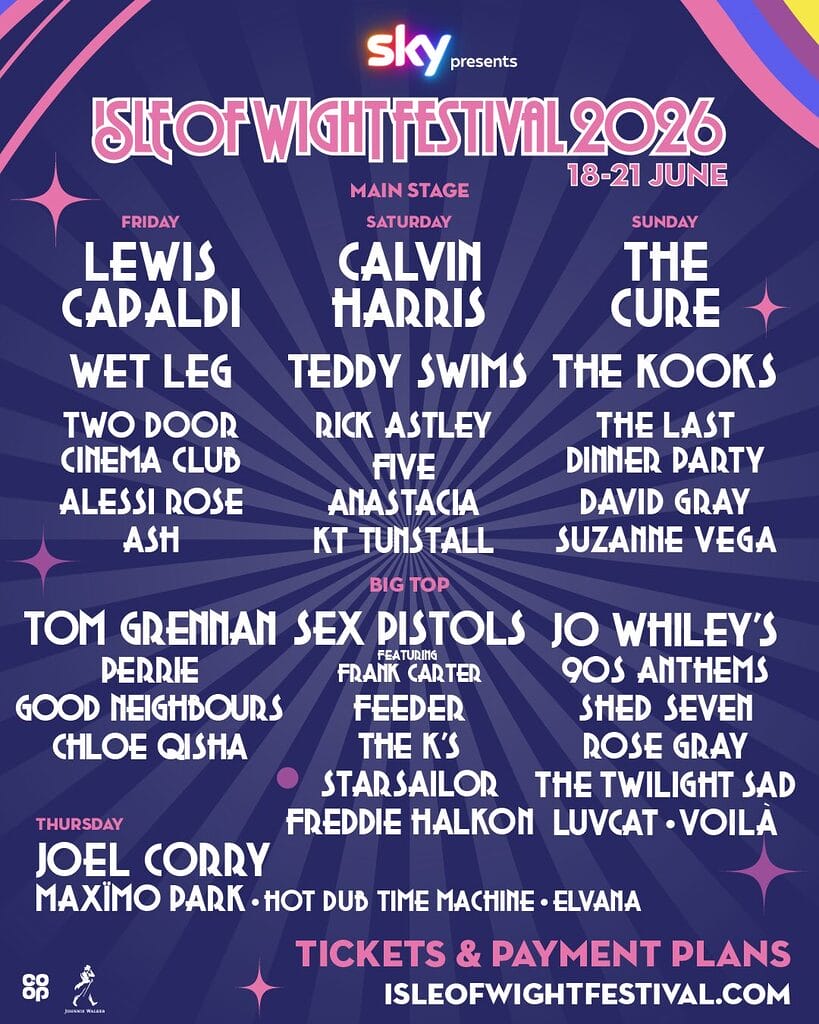 IOW2026 SecondAnnounce 4x5 260126 isle of wight festival 2026 line-up poster