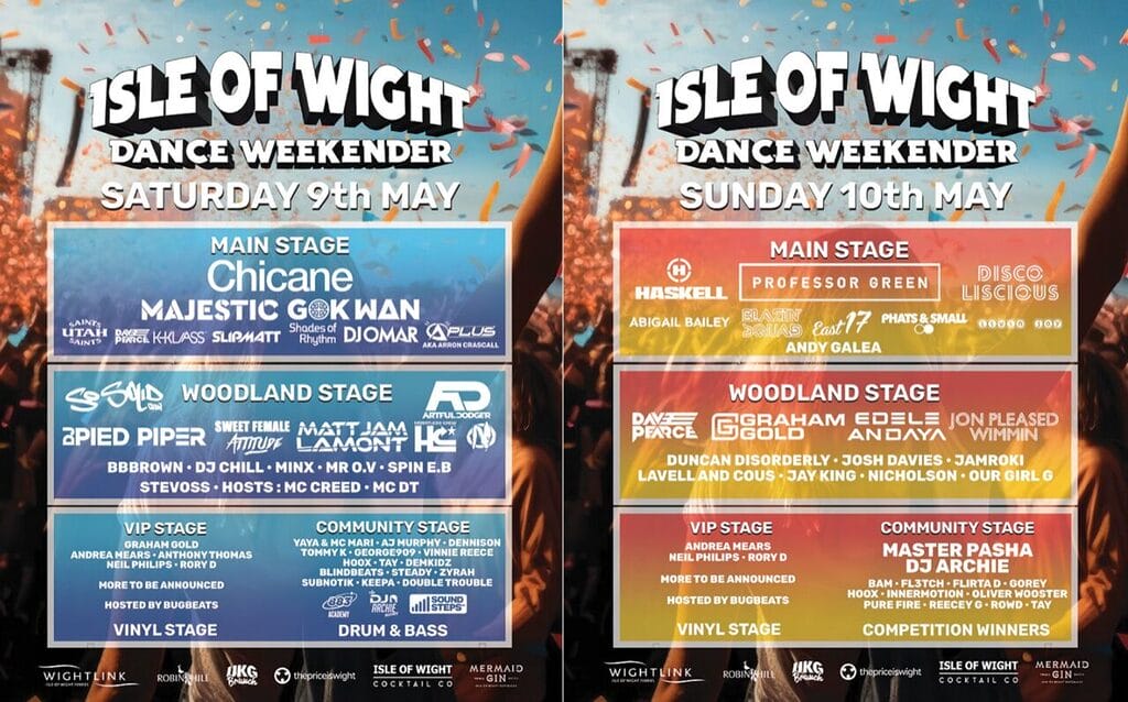 Isle of Wight Dance Weekender 2026 line up posters
