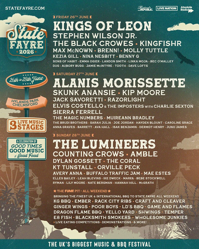 State Fayre 2026 updated line up poster State Fayre 2026 updated line up poster