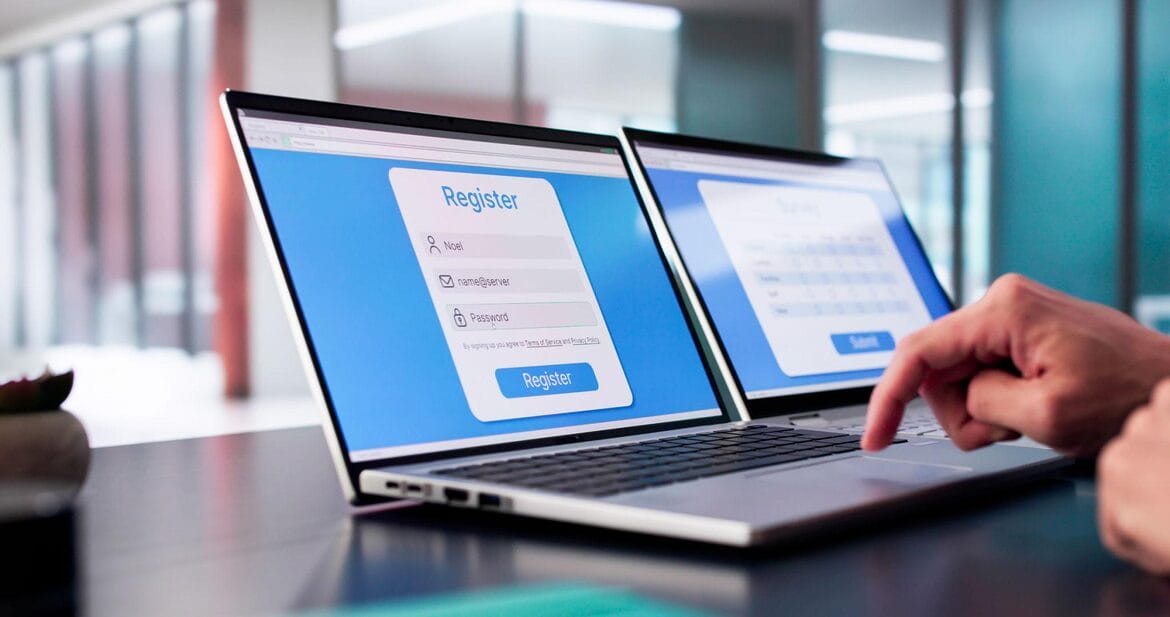 Computer with Registration page open on the screen